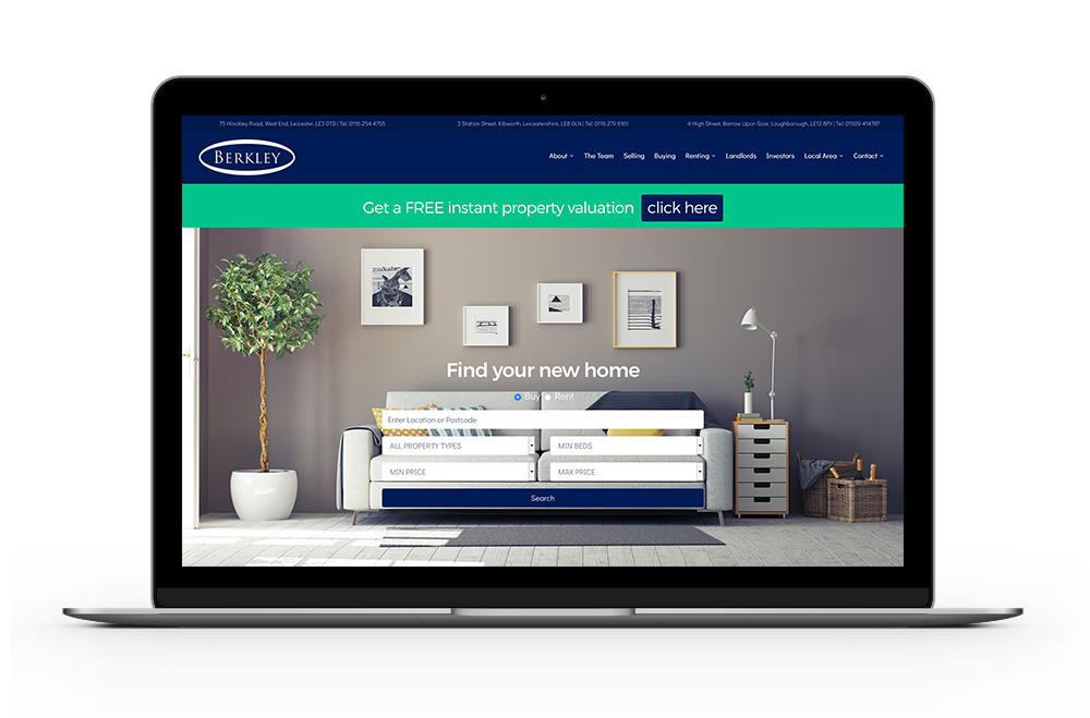 The Berkley Estate & Letting Agents new website home screen